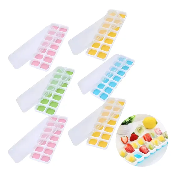 6 Formas De Gelo Cubo C Tampa Rígida Fundo Flexível Silicone