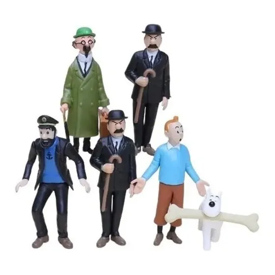 Kit 6 Bonecos Tintin - Milú Capitão Haddock Dupond Dupon He