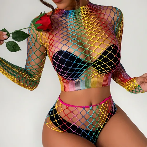 Lencería Malla Exótica De Colores, Body Sexy, Lingerie