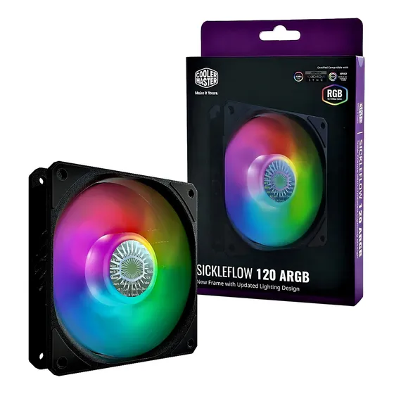 Cooler Master Sickleflow 120 ARGB de 1800 RPM P/ Gabinete 120mm 12cm C/ Led ARGB de 3 pinos e 5v
