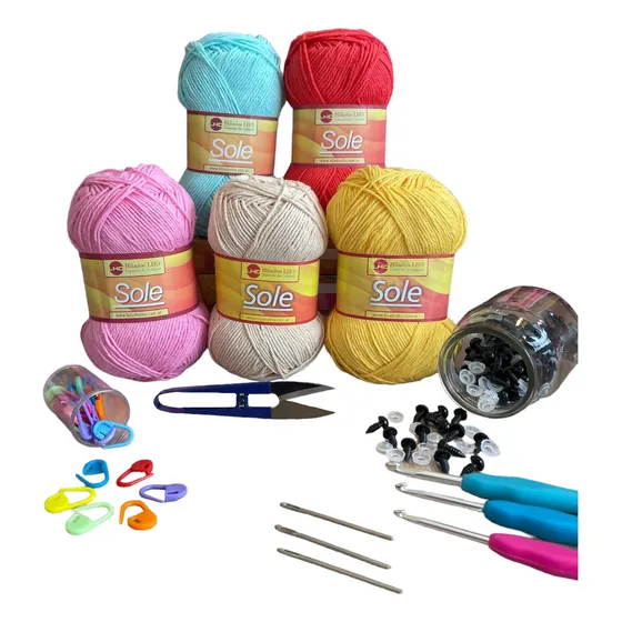 Kit Combo Para Tejido Agujas Crochet Hilo Algodon X 1 Kilo