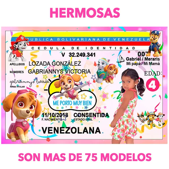 Cedula Infantil Para Niñas De Dibujos Animados