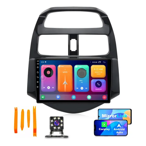 Estéreo de Pantalla 9 pulgadas Carplay Android Auto Mirrorlink GPS Para Chevrolet Spark 2009-2014 Receptor Bluetooth usb 2 DIN Esterio Carro Stereo Autoestereo con Cámara De Reversa