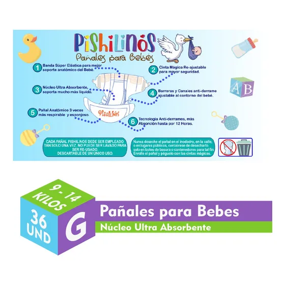 Pañales Para Bebés Talla G Pishilinos. Paquete X 36 