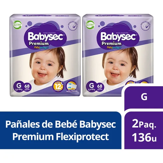 2 Paquetes De Pañales De Bebé Babysec Premium 136 Un G