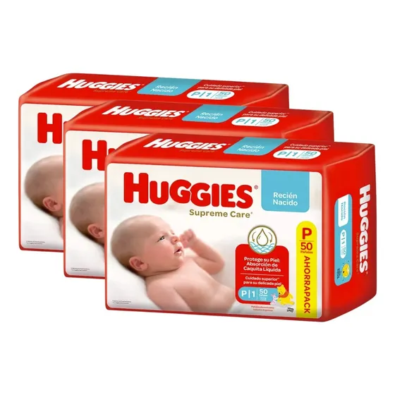 3 Pañales Huggies Supreme Care Pequeño (p) 50 Unidades Rojo