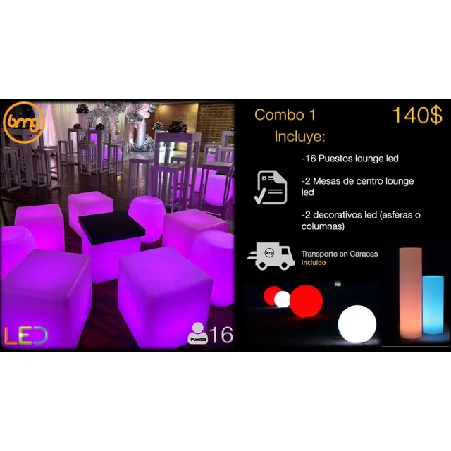 Alquiler De Lounge Led, Sillas Acrilicas, Barras, Combos