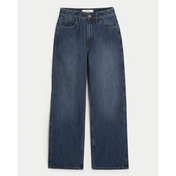 Jeans Hollister Holgados Curvas, Lavado Oscuro,tiro Superalt