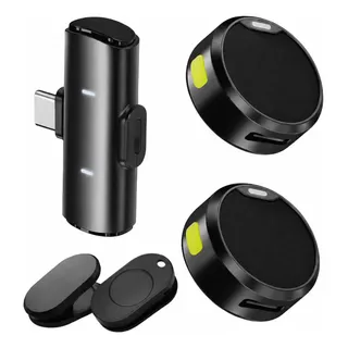 Microfone Lapela Redondo Sem Fio Duplo Imã Android Preto (tipo C)