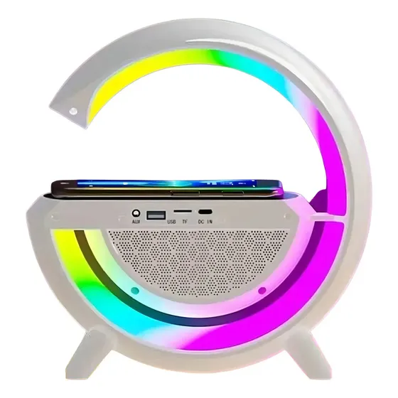 Luminária G Speaker FTM Bluetooth Caixa de Som com Relógio e Carregador Indução
