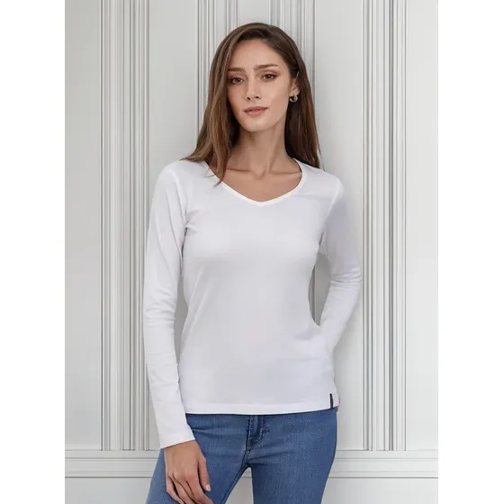 Remera Lisa Mujer M/larga Cuello V Taverniti  Art. 19185