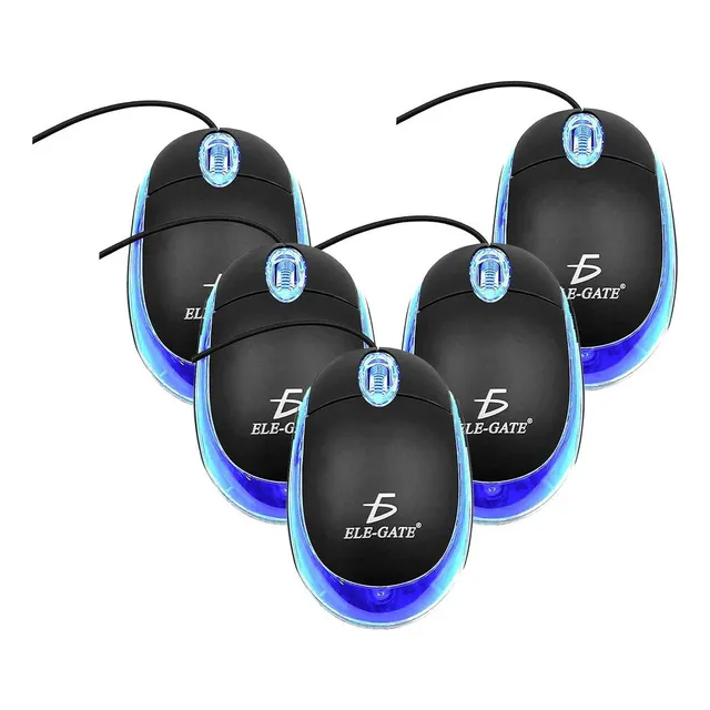 Kit 5 Mouse Alambrico Economico Con Luz Mo14 Color Negro