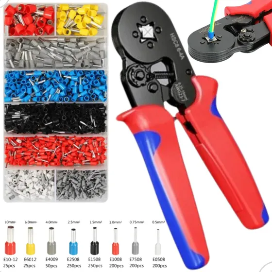 Kit Alicate Crimpar Prensa Terminal Tubular 0,25mm2 A 10mm2