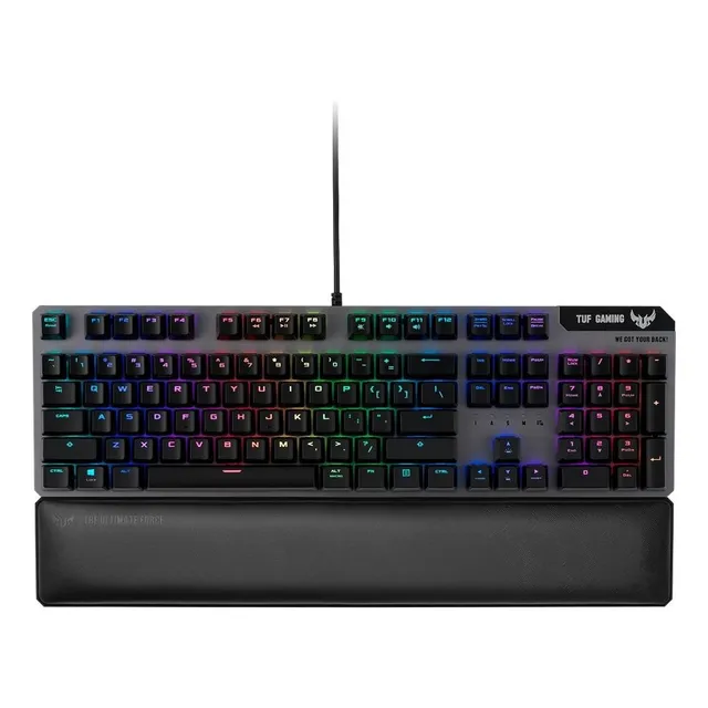 Teclado gamer Asus TUF Gaming QWERTY Tuf Linear inglés color gris con luz RGB