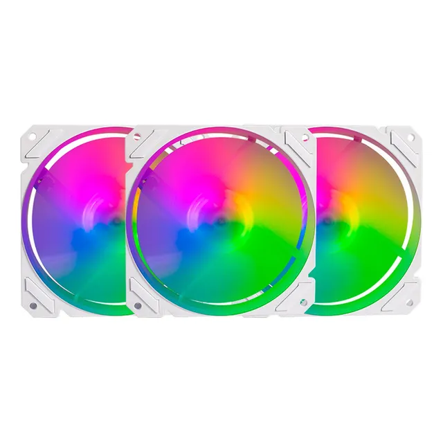 Kit 3 Ventiladores Gamer Balam Rush Eolox Blaze EX70KW 120mm ARGB Diseño Cuadrado Rainbow 1200RPM Blanco 3 Pin Controladora BR-937979