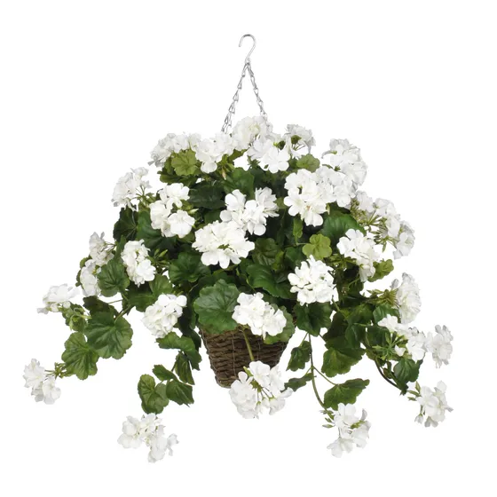 Casa Flor Seda Geranio Blanco Artificial Cesta Colgante