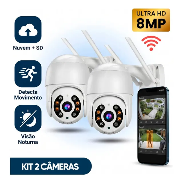 Kit Com 2 Câmeras De Segurança Ip Wifi A8 Full Hd Icsee Ptz 355° Com Visão Noturna Áudio Bidirecional Ip66 Monitoramento
