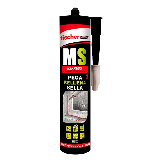 Fischer | Sellador Y Adhesivo Híbrido Ms Express Para Uso En Exteriores, Resiste Rayos Uv Y Cargas Semi Pesadas, Antihongos, Para Todo Tipo De Materiales De Construcción Color Blanco 290ml / 305gr