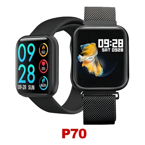 Relógio Smarthwatch Digital Inteligente P70 C/ 2 Pulseiras Cor da caixa Preto Cor da pulseira Preto
