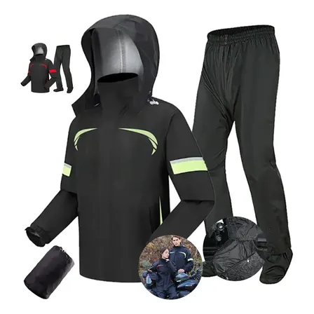 Capa De Chuva Roupa Conjunto Para Motoqueiro Reforçada Kit Verde M(48-60kg)