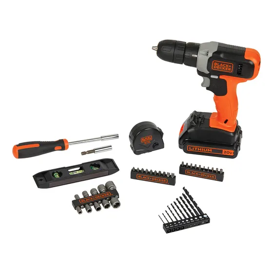 Taladro Rotación inalámbrico 20v 44 Accesorios BLACK+DECKER Bcd70250pk-b2c