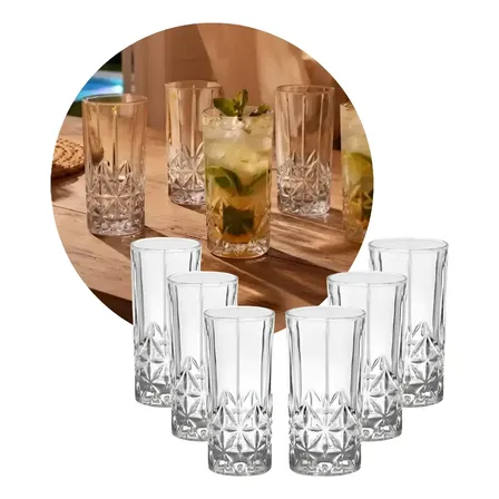 Jogo 6 Copos Altos Wolff Cristal Long Drink Bar Stella 360ml Cristal