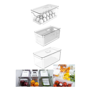 3 Organizadores De Geladeira Porta Ovos E Porta Legumes 5l Cor Transparente 3 Organizadores De Geladeira Porta Ovos E Porta Legumes 5l Cor Transparente