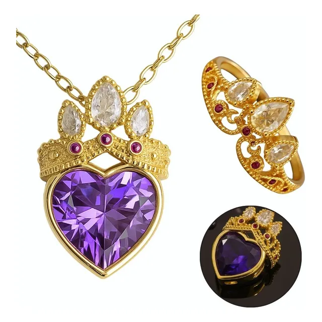 Anillo Princesa Rapunzel + Collar Corona Mujer Regalo Niñas