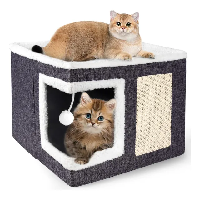 Casa Iglu Para Gatos Cama Michis Plegable Con Cojin Pompon