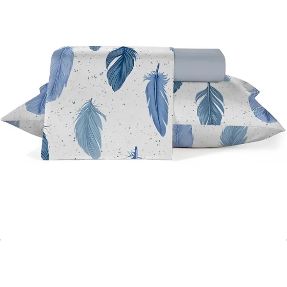 Jogo De Cama King Percal 200 Fios Algodão Floral Azul Boho Elegance Teka