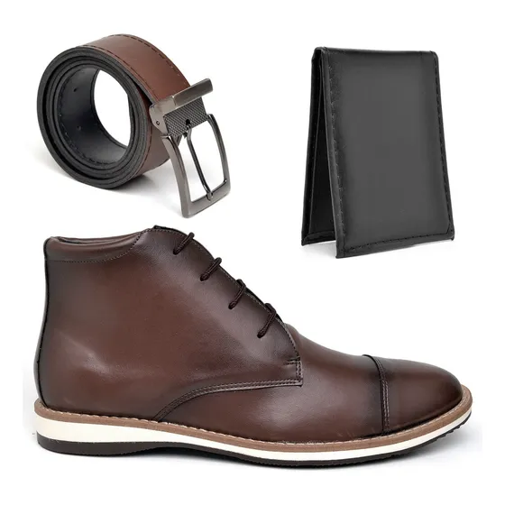 Bota Casual Masculina Coturno Cinto Carteira Confortável