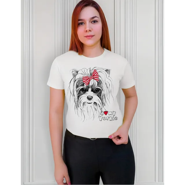 Polera Dama Estampada 100%algodon Amo Mi Yorkie Perrita 497