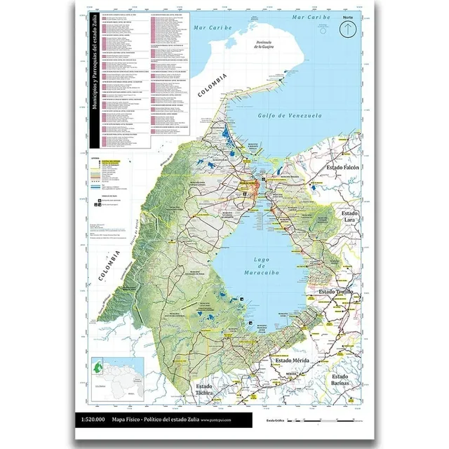 Mapa Físico-político Del Estado Zulia Venezuela Grande