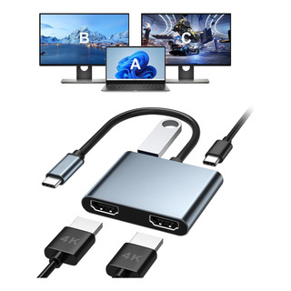 Hub Adaptador Usb C Para Duplo Hdmi Dois Monitores 1080p 4k Hub Adaptador Usb C Para Duplo Hdmi Dois Monitores 1080p 4k