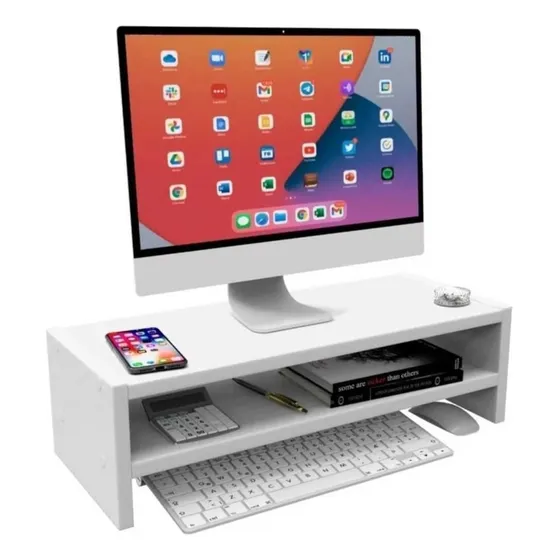 Suporte Para Monitor Mdf 53cm Duplo Mesa Notebook Tv Home