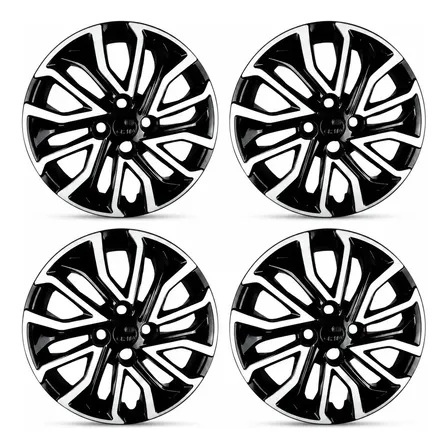 Jogo De Calota Argo Mobi Palio Esportiva Aro 14 Com Emblema Cinza E Preto