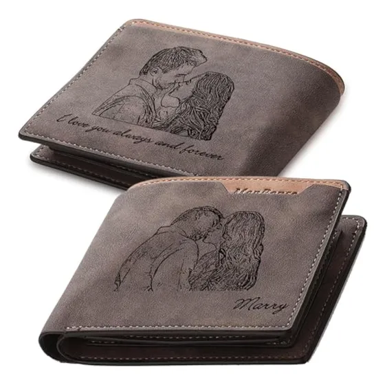 Billetera De Cuero Personalizada Con Foto Y Nombre Grabados