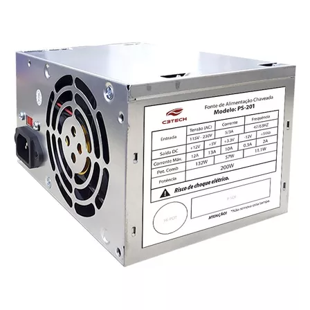 Fonte De Alimentação C3tech Atx 200w Sem Cabo - Ps-201 Cor Prateado