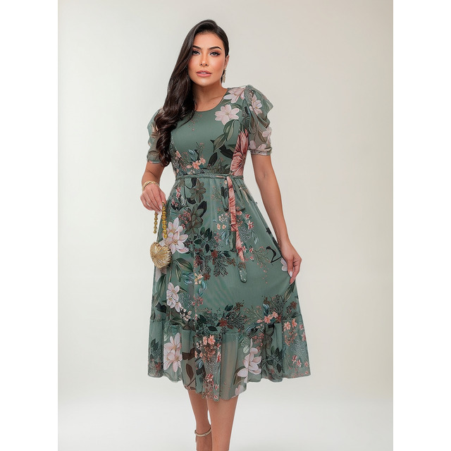 Vestido Midi Tule Estampado Evangélico Vestido Midi Tule Estampado Evangélico