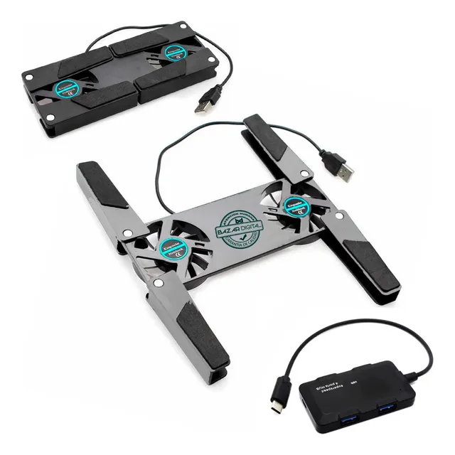 Soporte Notebook Laptop Ventilador Fan Cooler + Hub C Usb