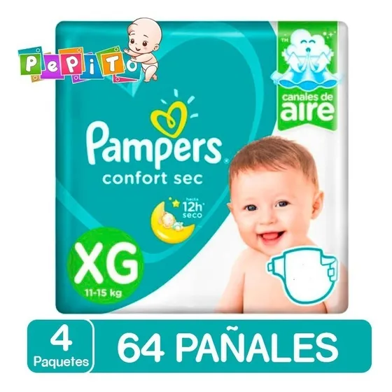 Pampers Confort Sec Pack X4 Elige El Tamaño Tamaño Extra grande (XG) (64 pañales)