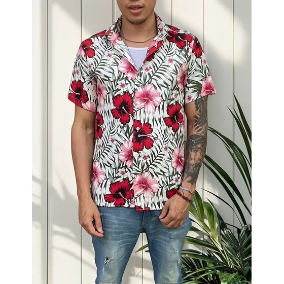 Camisa Hombre Hawaiana Manga Corta Fibrana Urbana Sport 