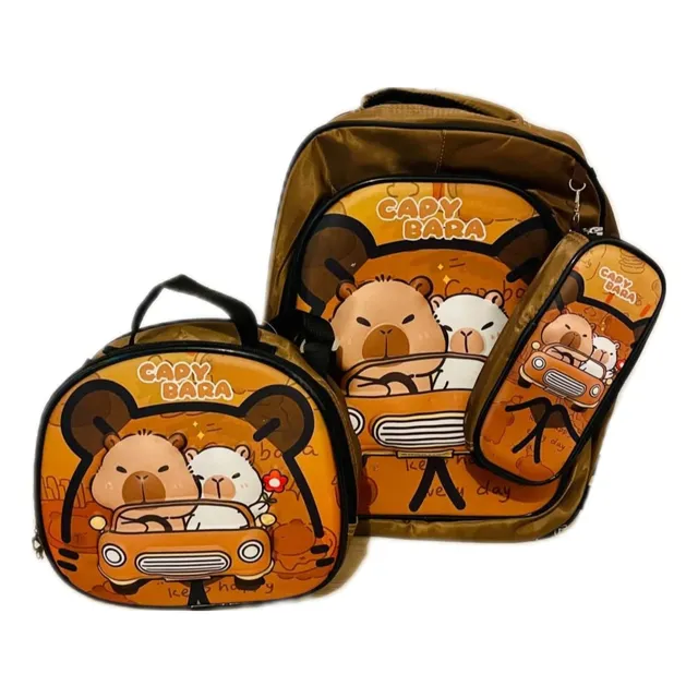 Capibara Mochila C/luces Lonchera  Cartuchera Oficio 3 Pieza