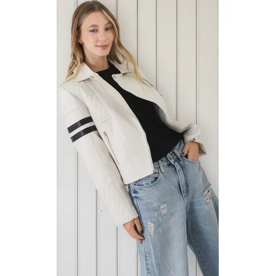 Campera De Mujer Lenny Eco Cuero Con Bolsillos Black Gu2038