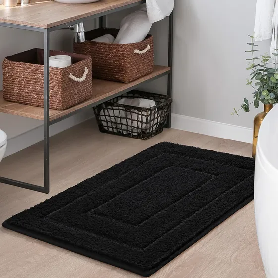 Keeko Alfombra Baño Negra Lavabl 24 X 17  Antideslizante S