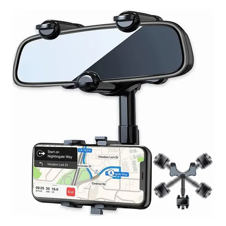 Soporte Para Teléfono De Coche Ajustable En 360° Retrovisor Negro