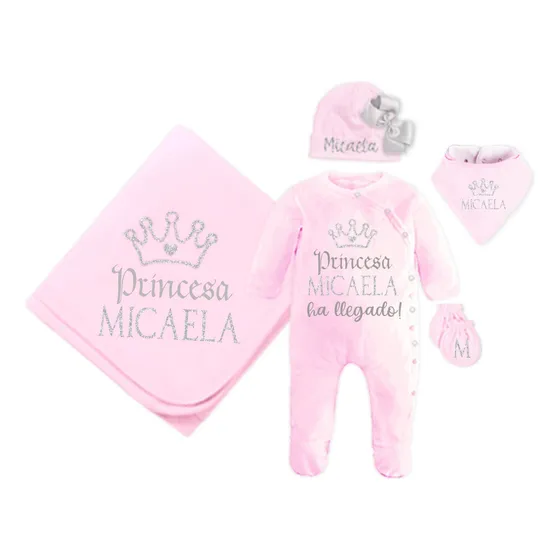 Set De Nacimiento Niña Algodón Pima Con El Nombre De Tu Bebe