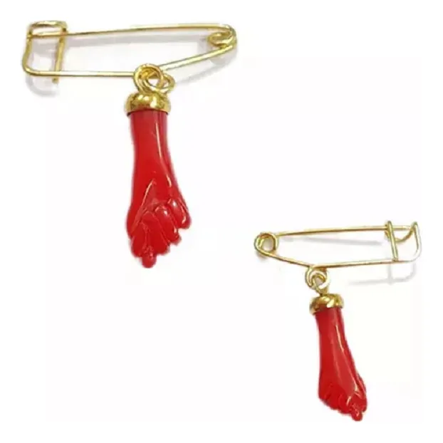 Kit 2 Manitos Coral Roja C/ Prendedor Para Bebes Mal De Ojo