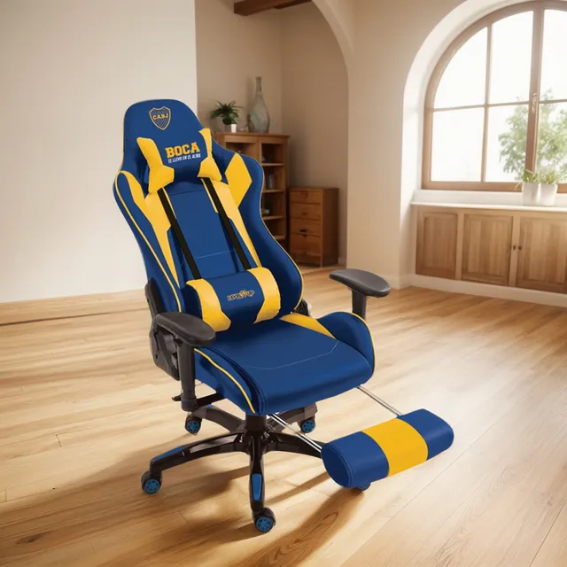 Silla Gamer Level Up Boca Juniors Ergonómica Con Apoya Pies