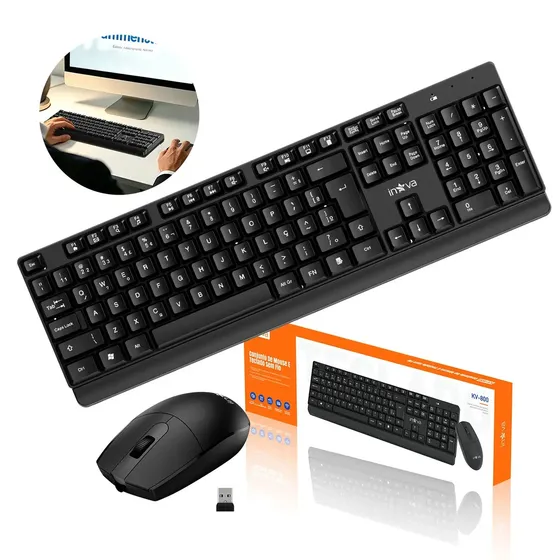 Teclado e Mouse Sem Fio Inova layout ABNT2 107 Teclas 2.4g de Usb silencioso combo e mouse para PC e